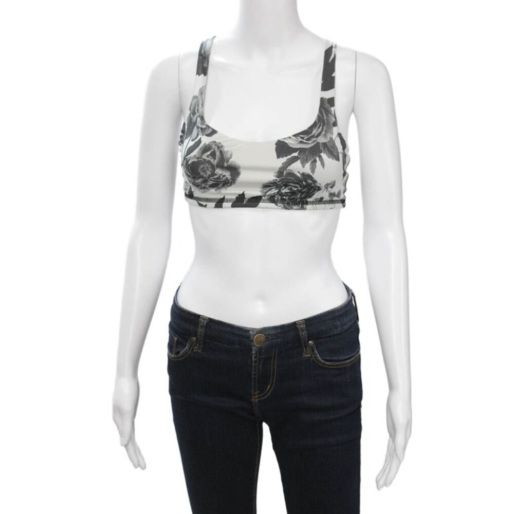 Lululemon Womens Strappy Back Floral Printed Sports Bra White Black Size 2